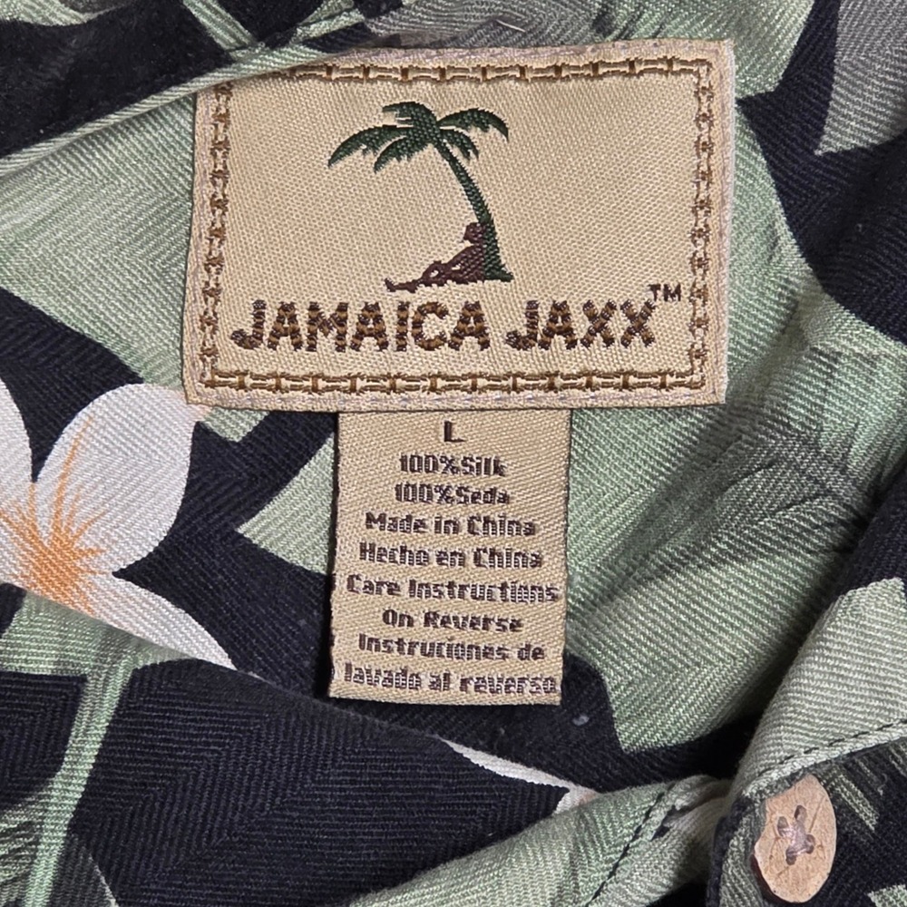 Jamaica Jaxx Silk Hawaiian Tropical Aloha Shirt Men's Size Large Green Button Up - Picture 3 of 7